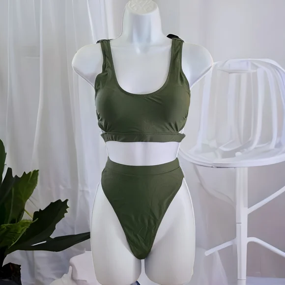 Blooming Jelly Olive Green High Waisted Bikini Size S - Picture 2 of 10